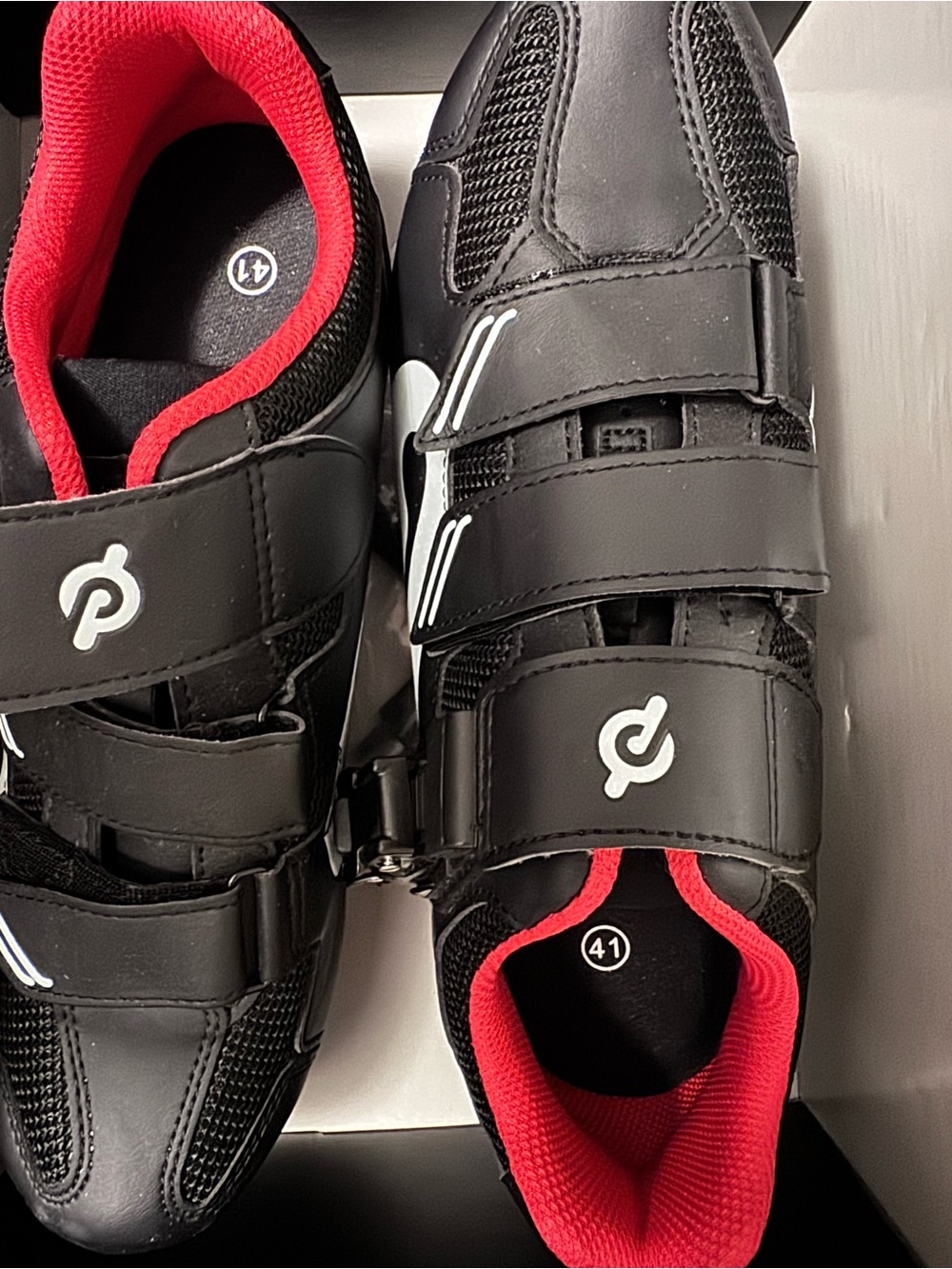 Peloton Black and Red Athletic Cycling Shoes with Triple Straps